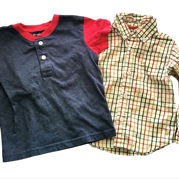Bundle Of 2 Boys 24 Month Shirts T-shirt Button Up Back To School Summer Fall - Picture 1 of 11
